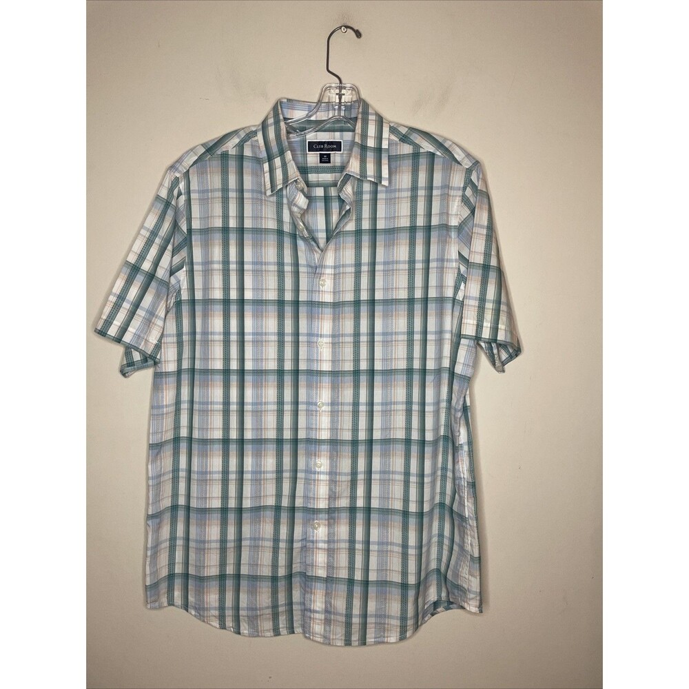 Club Room Men’s Plaid Button Up Shirt Short Sleeves Size M